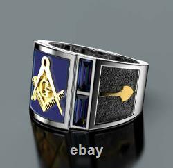 Men's Sterling Silver & 14k Yellow Gold Synthetic Sapphire Master Mason Ring