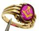 Mens Solid 10k Yellow Gold Red Masonic Free Mason Ring Band Size 10