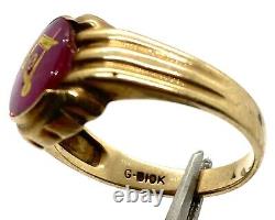 Mens Solid 10K Yellow Gold Red Masonic Free Mason Ring Band Size 10