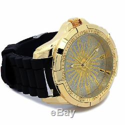 Mens Techno King gold Metal Case Mason Black Silicone Band Quartz Wrist watches
