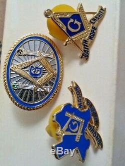 Metal Badges Masonic gold tone Lot of 3 New & Rare Mason Pin Badges unique