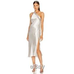 Michelle Mason Silk Midi Dress Platinum Crystal Bejeweled Slip On Luxury 6 NWOT