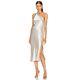 Michelle Mason Silk Midi Dress Platinum Crystal Bejeweled Slip On Luxury 6 Nwot