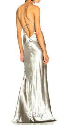 Michelle Mason Velvet Metallic Silver Long Bias Maxi Slip Dress Evening Gown 0