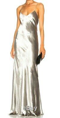 Michelle Mason Velvet Metallic Silver Long Bias Maxi Slip Dress Evening Gown 0