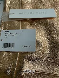 Michelle Mason Women's Skirt Size 4 Metallic Rose Gold Leather A Line $625