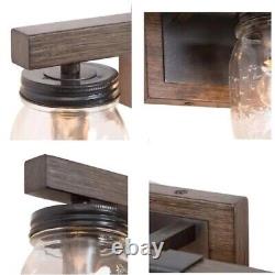Modern Farmhouse Rust Black & Faux Wood Grain 3-Light WithMason Jar Glass Shades