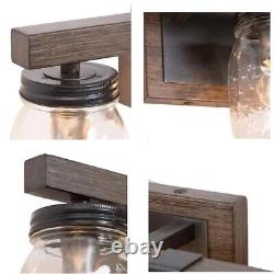 Modern Farmhouse Rust Black & Faux Wood Grain 3-Light WithMason Jar Glass Shades