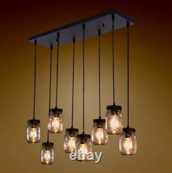Modern Mason Jar Chandelier Glass 8-Lights Adjustable Hanging Ceiling Lamp