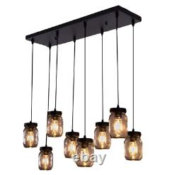 Modern Mason Jar Chandelier Glass Shade 8-Lights Adjustable Hanging Ceiling Lamp