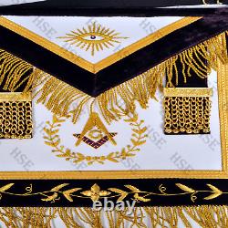 NEW EMBROIDERY Master Mason Lodge Apron Purple With Metal Chain Collar -HSE