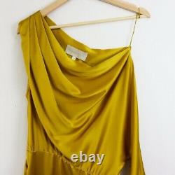 NEW Michelle Mason 100% Silk One Sleeve Draped Mini Dress in Dijon, Gold 6