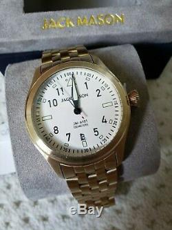 NWT Jack Mason JM-A101-321 42mm Gold Tone Aviator Watch on Bracelet