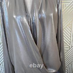 NWT Michelle Mason Metallic Draped Lamé Thong Bodysuit Silver Beige Size 8