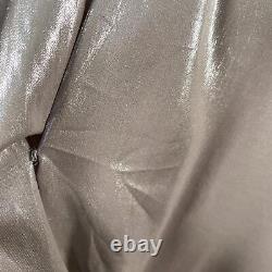 NWT Michelle Mason Metallic Draped Lamé Thong Bodysuit Silver Beige Size 8