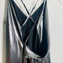NWT The SEI Michelle Mason Silk Silver Slip Maxi Gown Dress Draped Lamé Gown 6