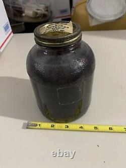 Old 30s or 40s mason jar Fruit Metal Kitchen glass jar Primitive Country ox80