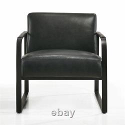 Omax Decor Mason Steel/Genuine Leather Lounge Accent Chair in Black/Black