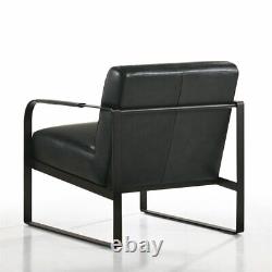Omax Decor Mason Steel/Genuine Leather Lounge Accent Chair in Black/Black