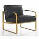 Omax Decor Mason Steel/genuine Leather Lounge Accent Chair In Black/gold