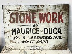 Original 1930s Antique Stone Work Mason Baltimore MD Metal Hand Painted Sign 28
