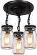 Puzhi Home Mason Jar Lights Fixtures, 3-light Glass Chandelier 3-light