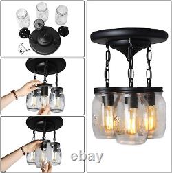 PUZHI HOME Mason Jar Lights Fixtures, 3-Light Glass Chandelier 3-light
