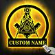 Personalized Mason Square & Compass Metal Wall Art Led Light Custom Masonic Sign