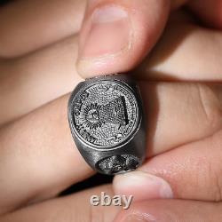 Pyramid Symbols Embossed Signet Ring Mason Rings for Men Silver & Gold Plated