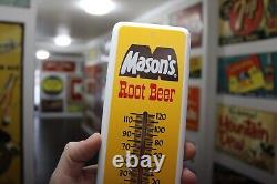 RARE 1960s MASON'S ROOT BEER SODA POP PAINTED METAL THERMOMETER SIGN A&W GAS