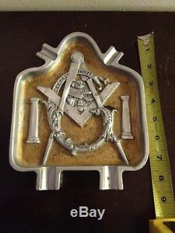 Rare Free Mason Vintage Metal Antique Ashtray Large Square & Compasses Art Deco
