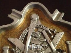 Rare Free Mason Vintage Metal Antique Ashtray Large Square & Compasses Art Deco