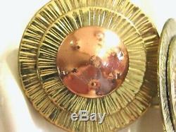 Rare Modernist Winifred Mason Chenet D'haiti Sunburst Disk Brass Copper Earrings