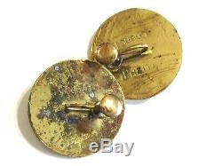 Rare Modernist Winifred Mason Chenet D'haiti Sunburst Disk Brass Copper Earrings