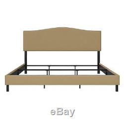 RealRooms Mason Upholstered Panel Bed, King Size Frame, Tan Linen