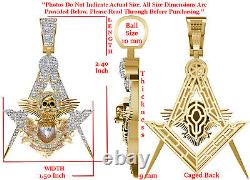 Real Diamond 0.85 Ct. Skull Masonic Freemason Illuminati Pendant Charm Chain Set