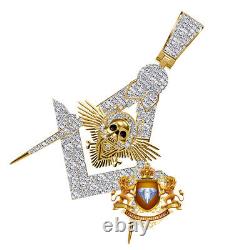 Real Diamond 0.85 Ct. Skull Masonic Freemason Illuminati Pendant Charm Chain Set