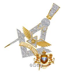 Real Diamond 0.85 Cwt. Widows Sons Masonic Freemason Past Master Pendant Charm