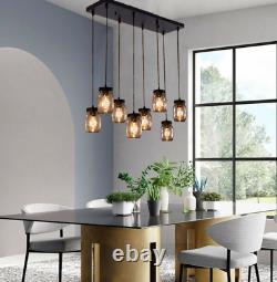 Retro Glass Mason Jar Chandelier Adjustable 8-Light Hanging Fixture Ceiling Lamp