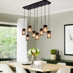 Retro Mason Jar Glass Shade Chandelier Adjustable 8-Lights Hanging Ceiling Lamp
