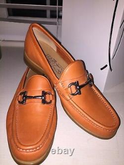 Salvatore Ferragamo Womens Mason Leather Loafers Flats Punch Burnt Orange Sz 7.5