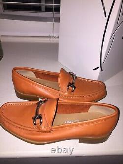 Salvatore Ferragamo Womens Mason Leather Loafers Flats Punch Burnt Orange Sz 7.5