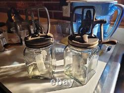 Set of two 1-Qt Vintage Butter Churner Square Glass Metal Lid and Paddles