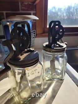 Set of two 1-Qt Vintage Butter Churner Square Glass Metal Lid and Paddles