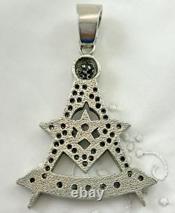 Sterling Silver Large Eastern Star Masonic Square & Compass Symbol Pendant 3.5