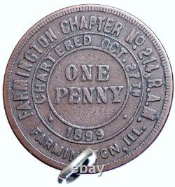 USA FREEMASON Farmington Illinois Lodge No. 214 OLD Penny Masonic Token i113600