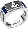 Us Jewels Men's 925 Sterling Silver 8mm Master Mason Synthetic Sapphire Ring