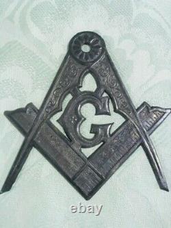 Unused 1800's Metal Masonic Freemason Casket Plaque G with Square &! Compass