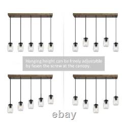 Uolfin Mason Jar 5-Light Rustic Faux Wood Chandelier with Black Accents