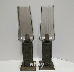 VTG Metal Spring-Loaded Candlestick Holders Glass Shade Mason Candlelight Co. (2)